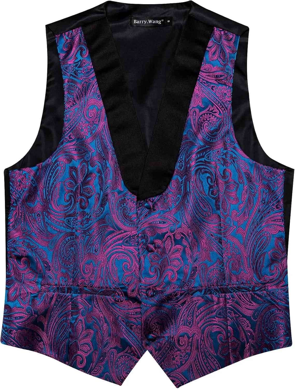 Barry.Wang Mens Silk Lapel/Shawl Collar Vest Tie Sleeve Holder Set Formal/Casual Paisley Vests Wedding Tuxedo Waistcoat