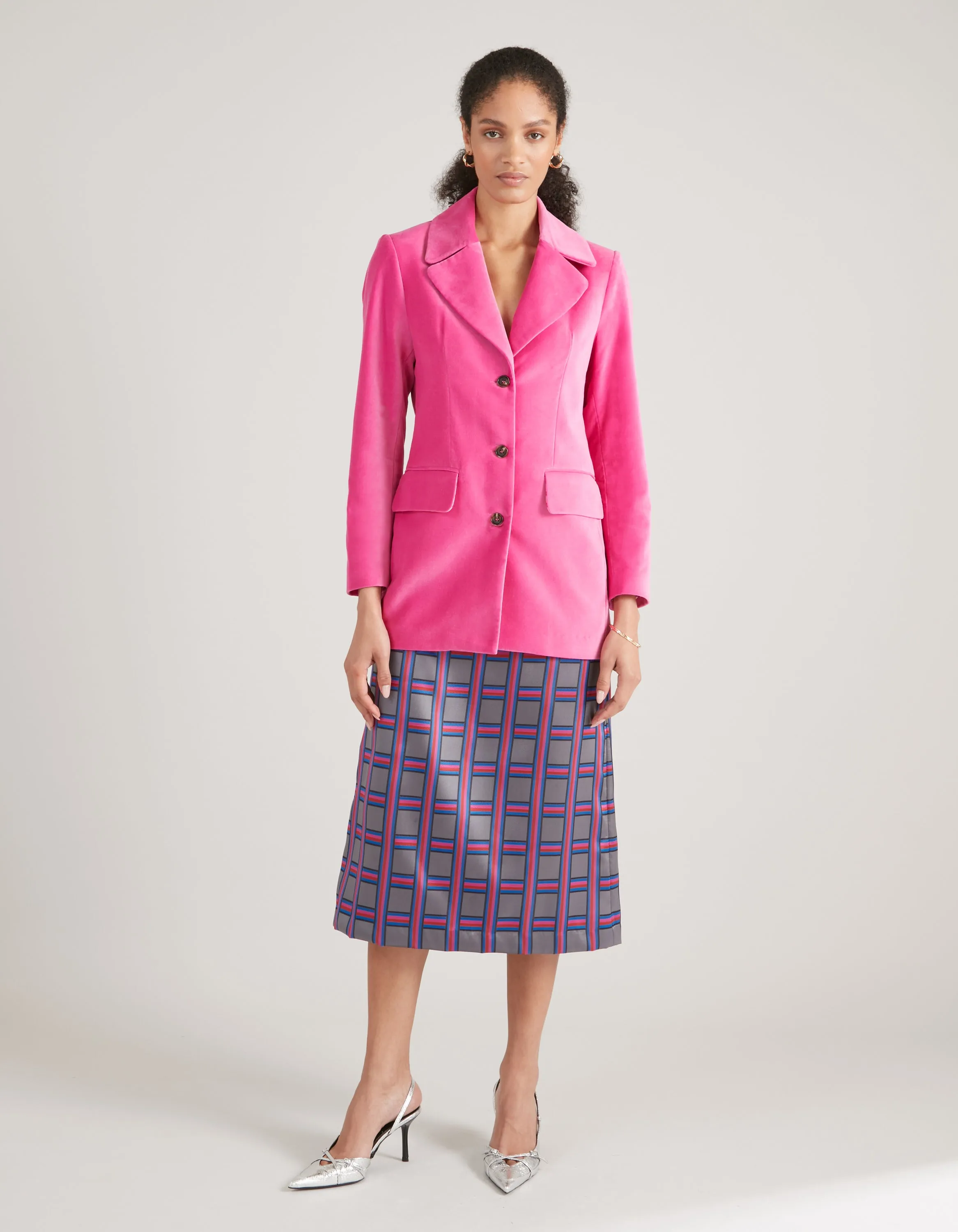 Bianca Fuchsia Single Breasted Velvet Jacket