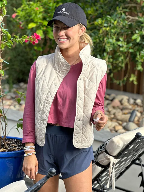 Button-Up Quilted Vest Waistcoat with Stand Collar