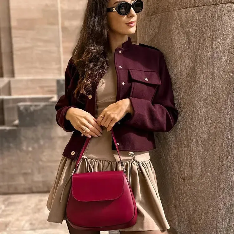 Chic Vintage Women’s Soft Tweed Bomber Jacket with Pockets & Buttons - Cozy Loose Fit for Year-Round Style