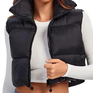 Cropped Stand Collar Puffer Vest  HWWK7NTQPE
