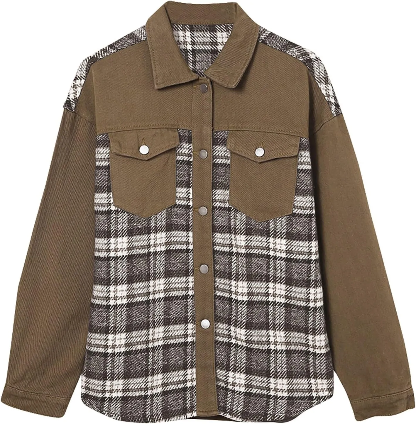 Denim Jackets for Women Casual Fall Fashion 2024 Plaid Shacket Long Sleeve Button Down Shirts Jackets Fall Outfits
