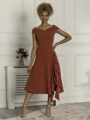 Desiree Frill Fit & Flare Dress, Rusty Red
