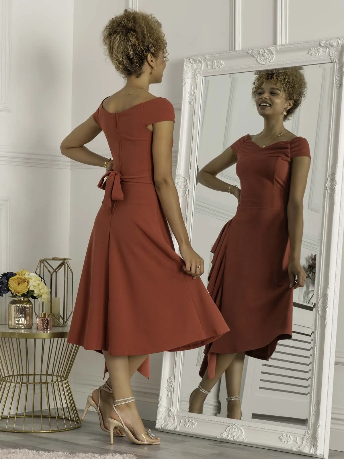 Desiree Frill Fit & Flare Dress, Rusty Red