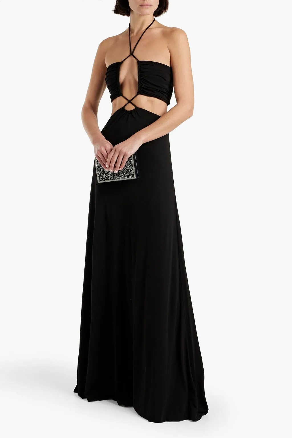 Eva Knitted Dress with Cutout and Halter Neck HALSTON, Black