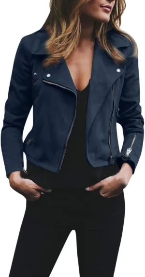 Faux Suede Leather Jackets Zipper Slim Fit Motorcycle Biker Short PU Leather Coat