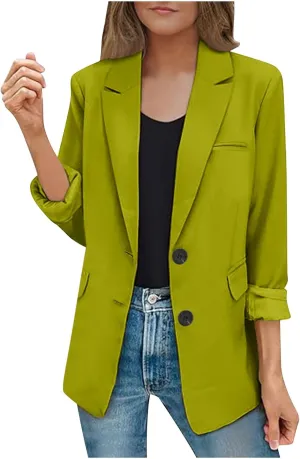 Firzero Womens Blazers for Work Casual Office Jacket 2024 Work Lapel Button Down Solid Elegant Long Sleeve Dressy Jackets