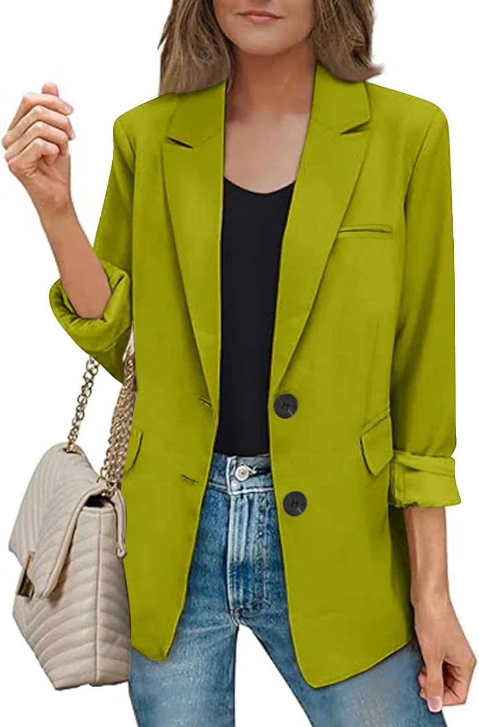 Firzero Womens Blazers for Work Casual Office Jacket 2024 Work Lapel Button Down Solid Elegant Long Sleeve Dressy Jackets