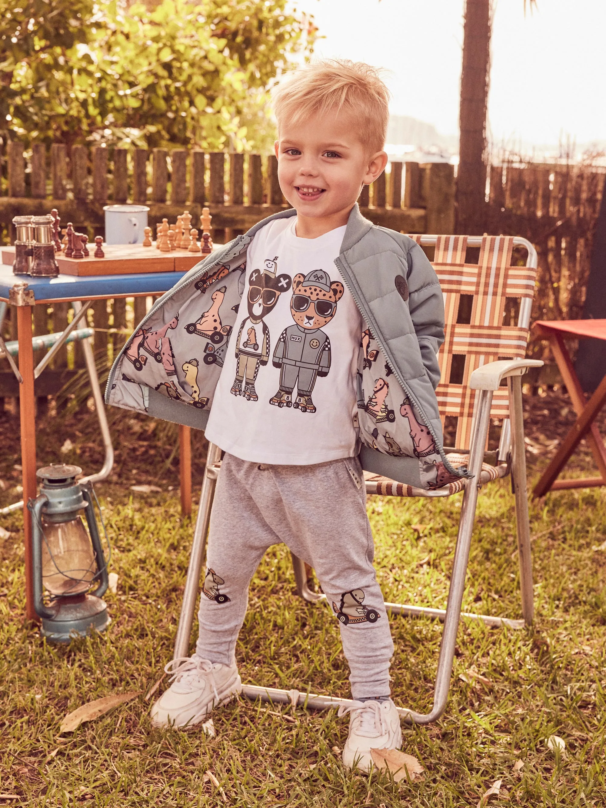 Huxbaby Dino Racer Reversible Bomber - Slate   Teal