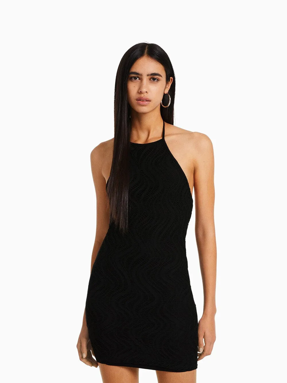 Knitted dress Bershka, black