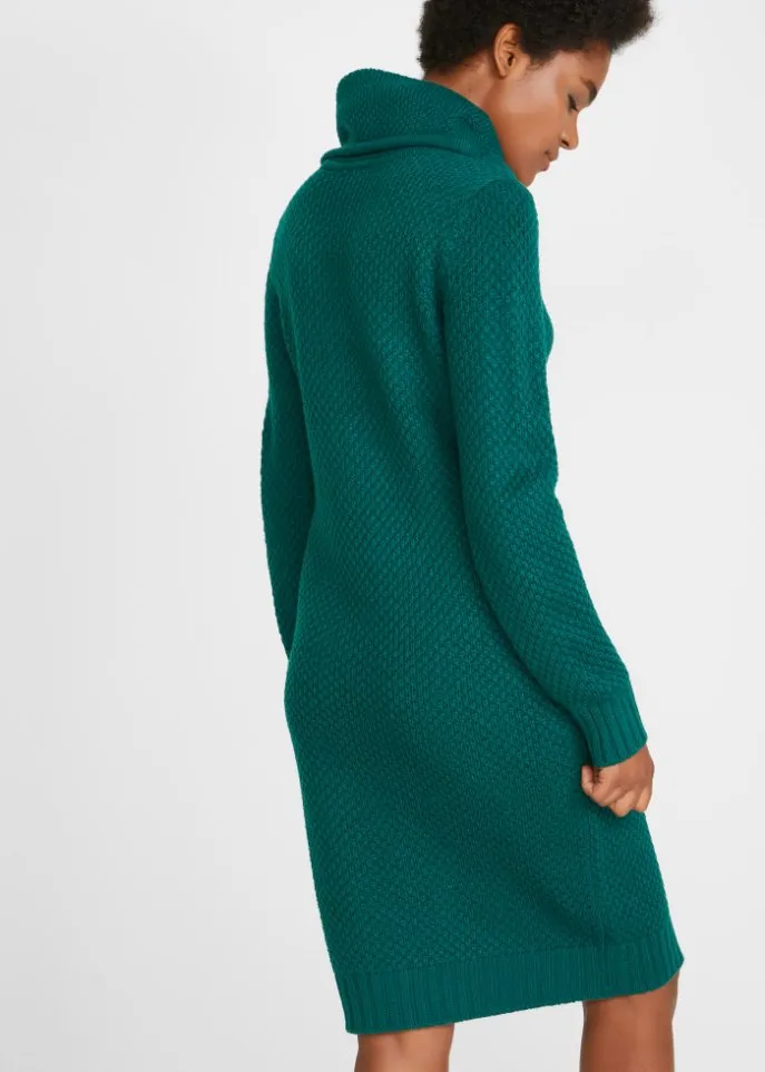 Knitted dress with shawl collar Bpc Bonprix Collection, green