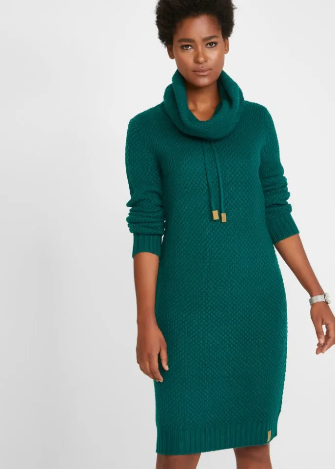 Knitted dress with shawl collar Bpc Bonprix Collection, green
