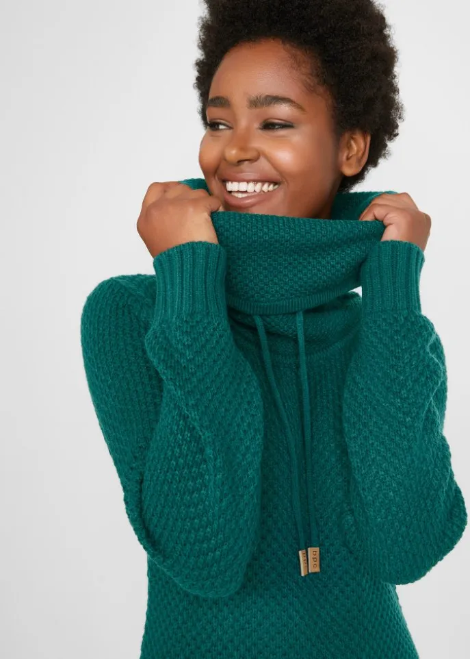 Knitted dress with shawl collar Bpc Bonprix Collection, green