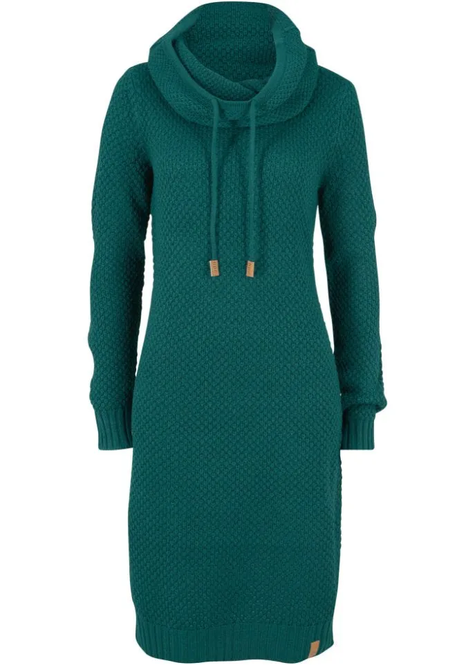 Knitted dress with shawl collar Bpc Bonprix Collection, green