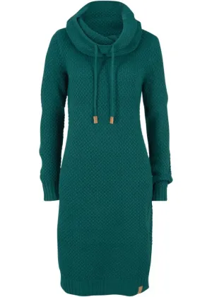 Knitted dress with shawl collar Bpc Bonprix Collection, green