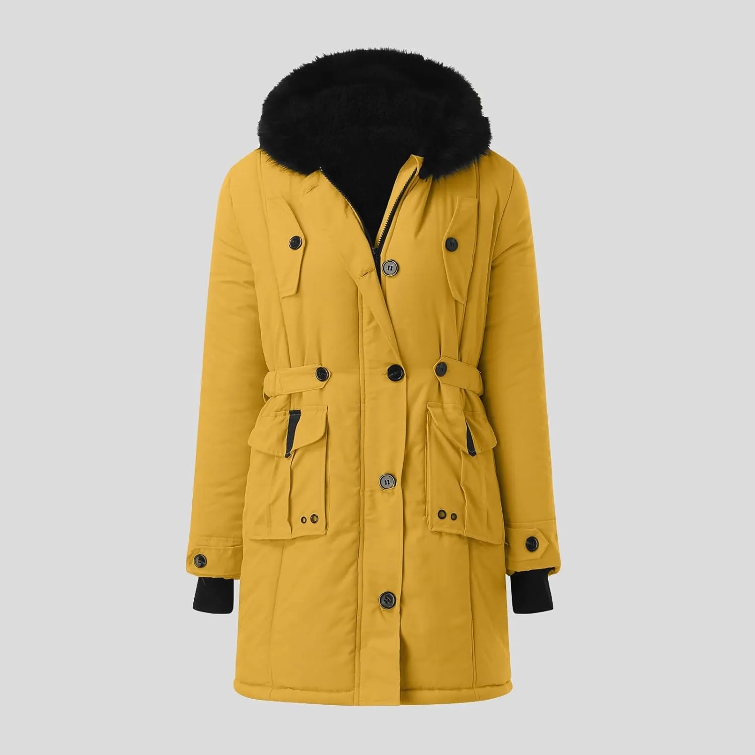 Lightweight Quilted Padded Fleece Lined Coats Ladies Padded Thermal Overcoat with Faux Hooded Windproof Warm Puffy