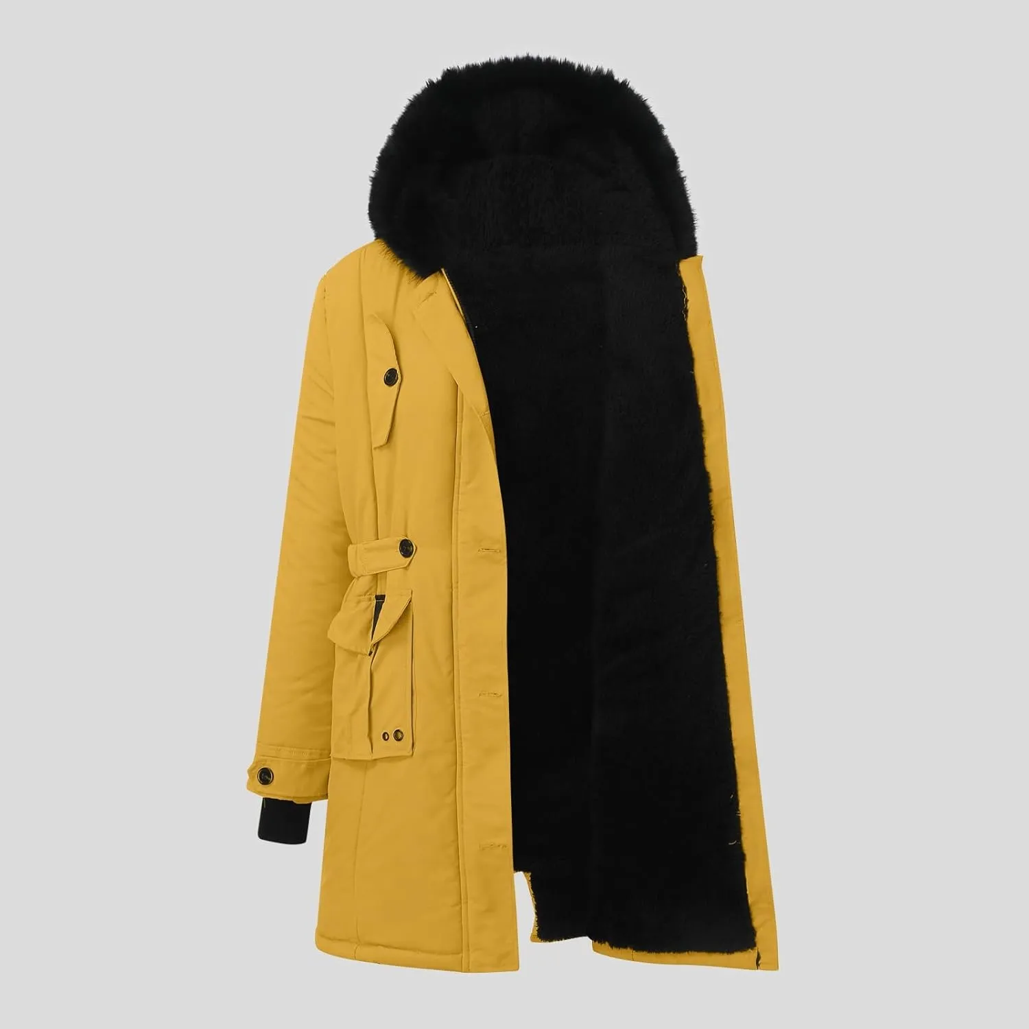 Lightweight Quilted Padded Fleece Lined Coats Ladies Padded Thermal Overcoat with Faux Hooded Windproof Warm Puffy