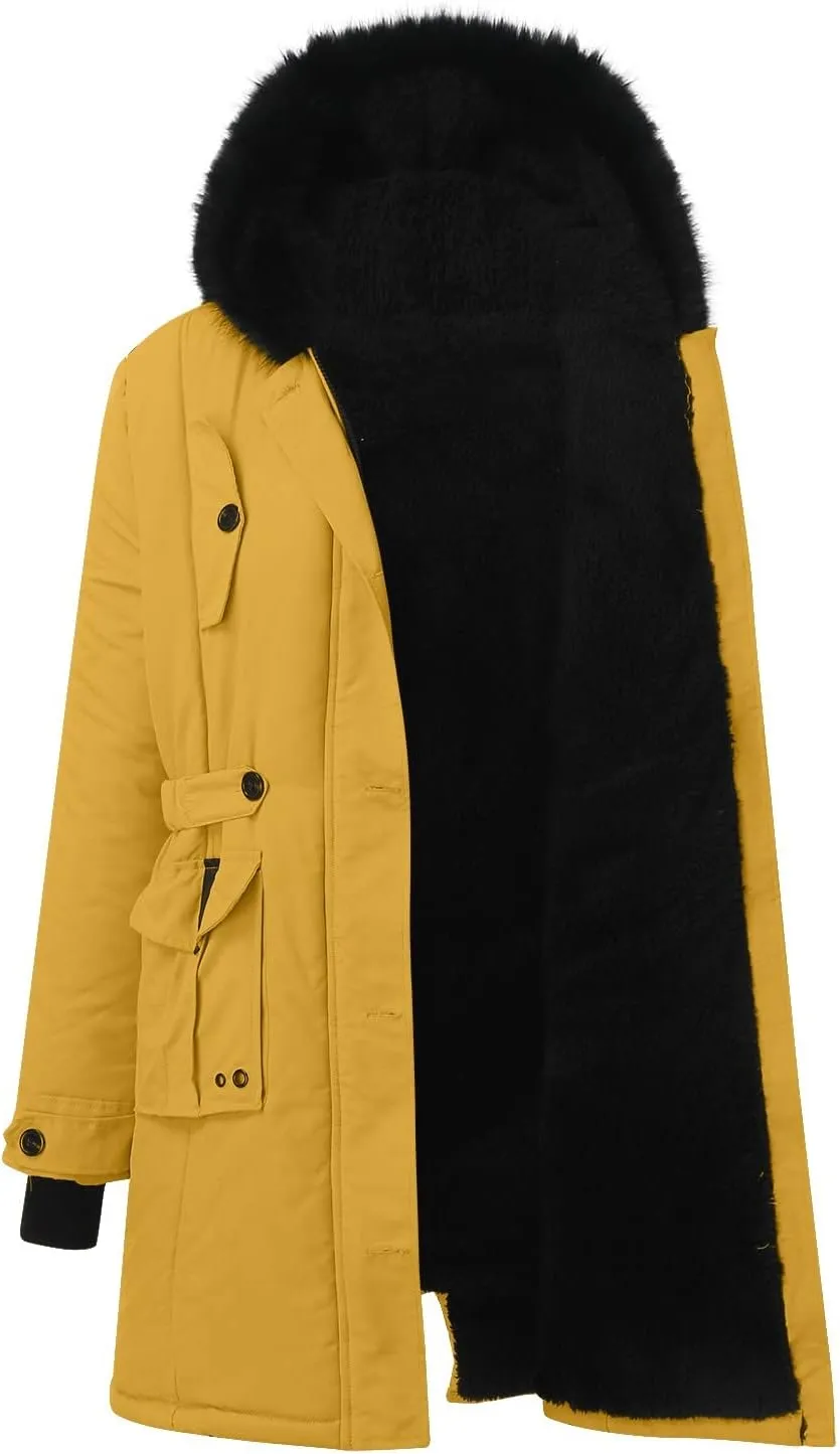 Lightweight Quilted Padded Fleece Lined Coats Ladies Padded Thermal Overcoat with Faux Hooded Windproof Warm Puffy