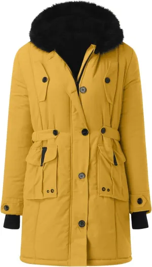 Lightweight Quilted Padded Fleece Lined Coats Ladies Padded Thermal Overcoat with Faux Hooded Windproof Warm Puffy