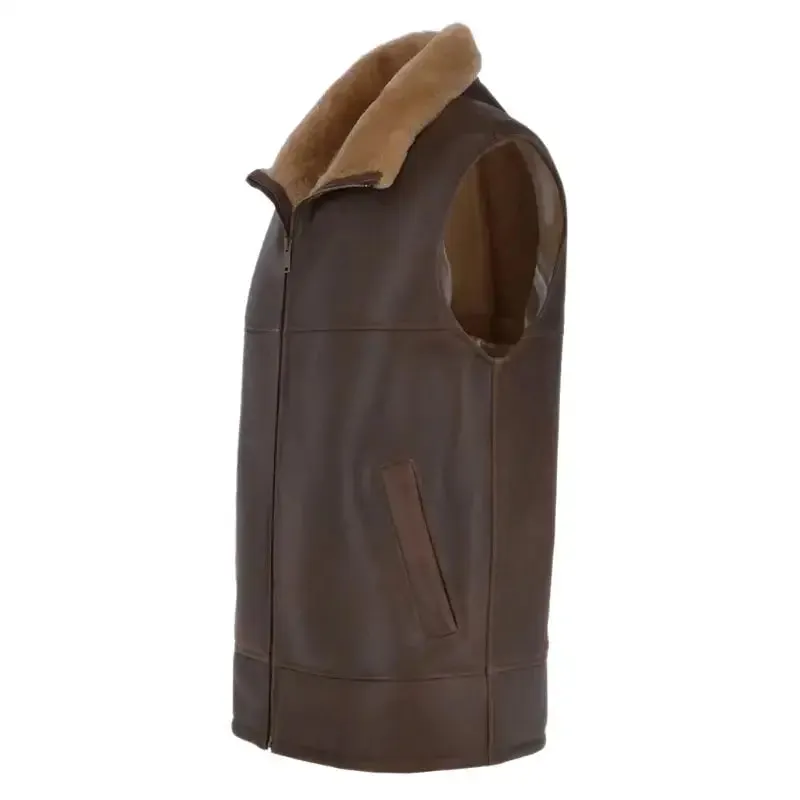 Men's Shearling Fur Flight Pilot Vest – WW2 Sheepskin Leather Gilet
