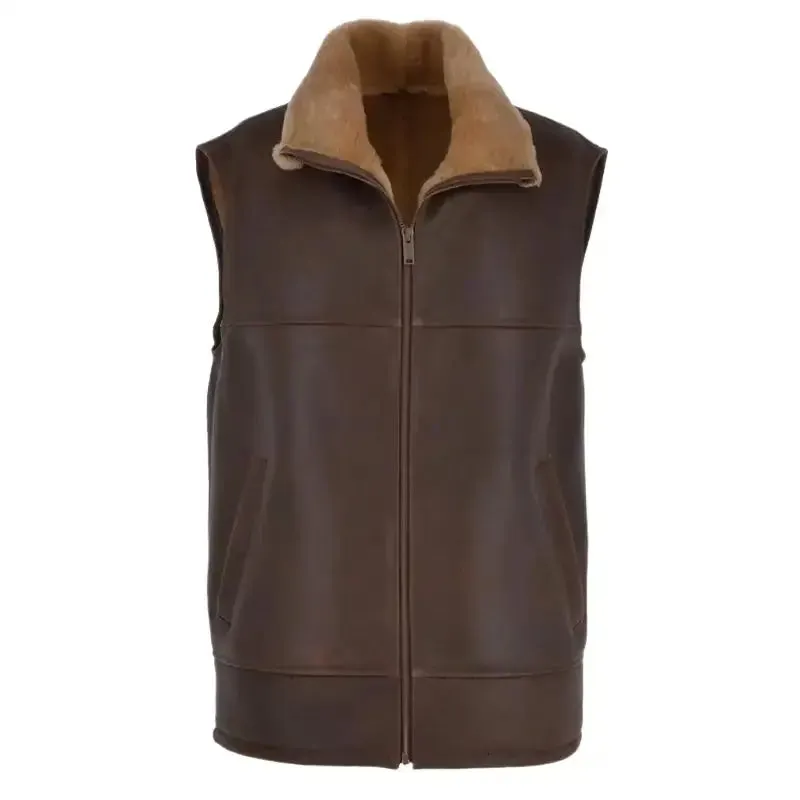 Men's Shearling Fur Flight Pilot Vest – WW2 Sheepskin Leather Gilet