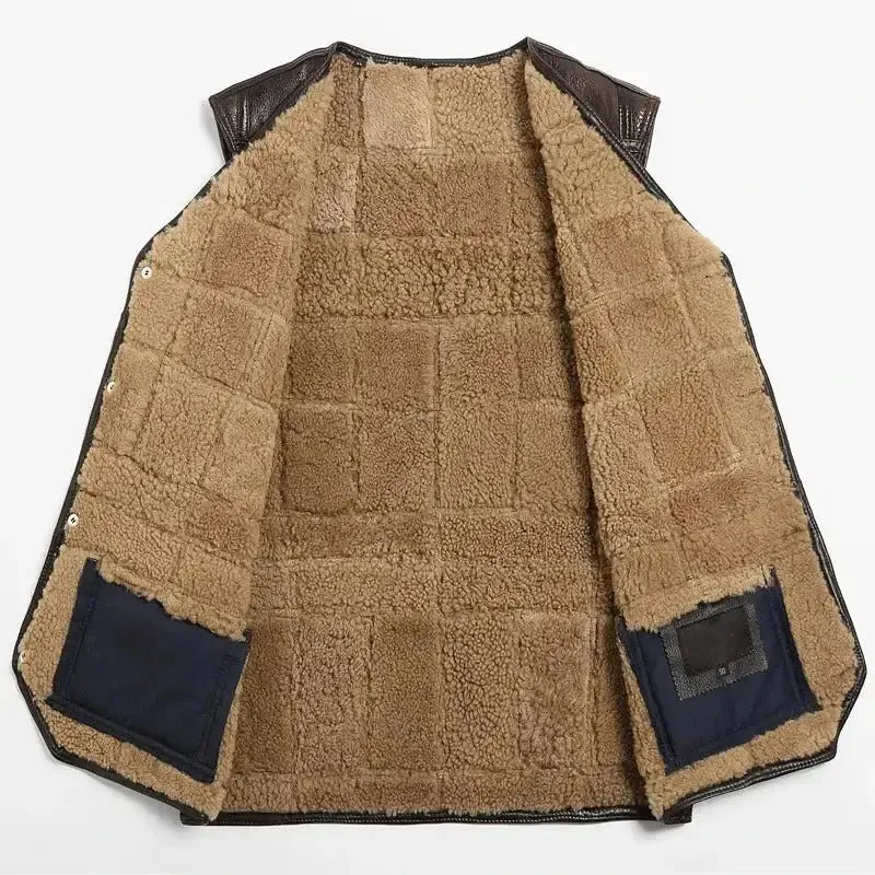 Men's Sheepskin Leather Vest with Fur Lining