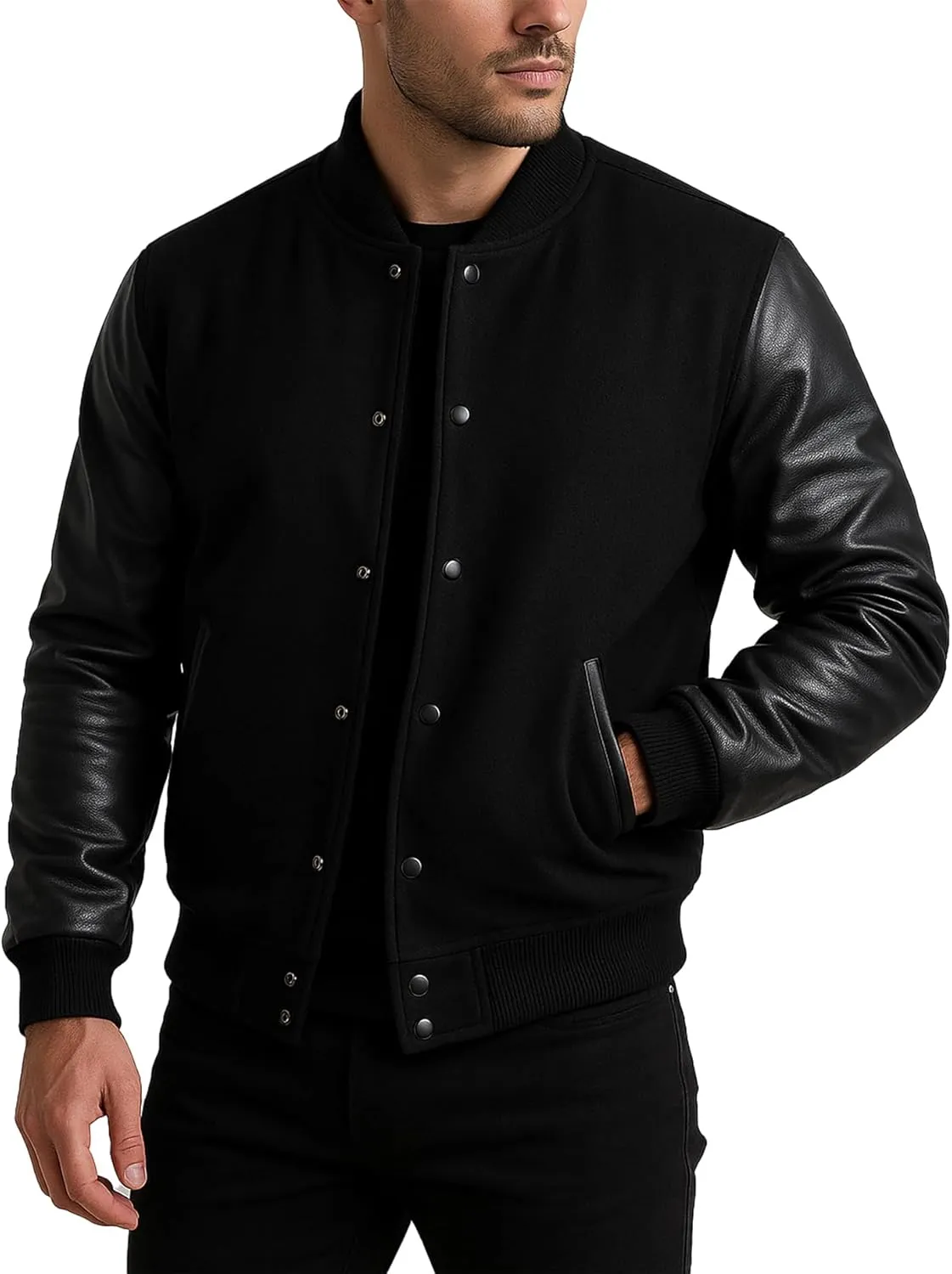 Mens Varsity Letterman Baseball Bomber Jacket | Casual Fashion Wool & Faux Leather College/High School Jackets
