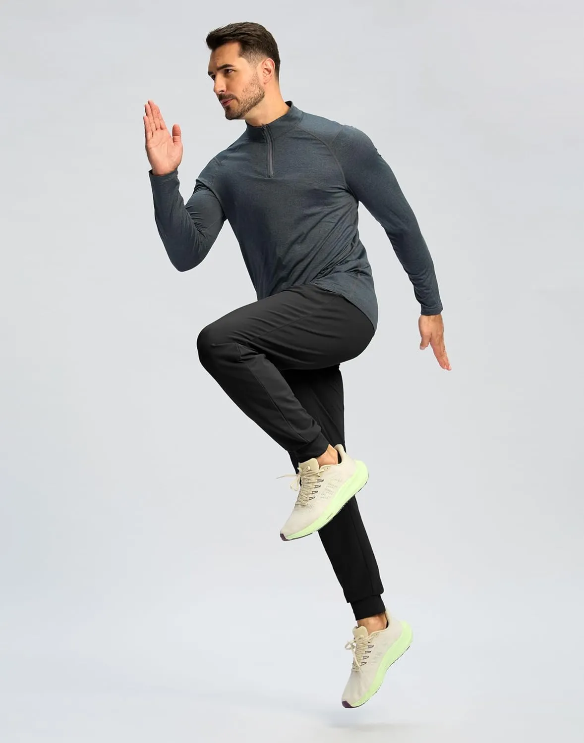Pudolla Men's Fleece Lined Joggers Sweatpants with Zipper Pockets Winter Warm Pants for Men Running Workout Gym Athletic