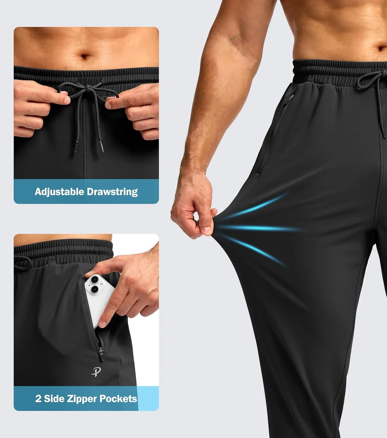 Pudolla Men's Fleece Lined Joggers Sweatpants with Zipper Pockets Winter Warm Pants for Men Running Workout Gym Athletic