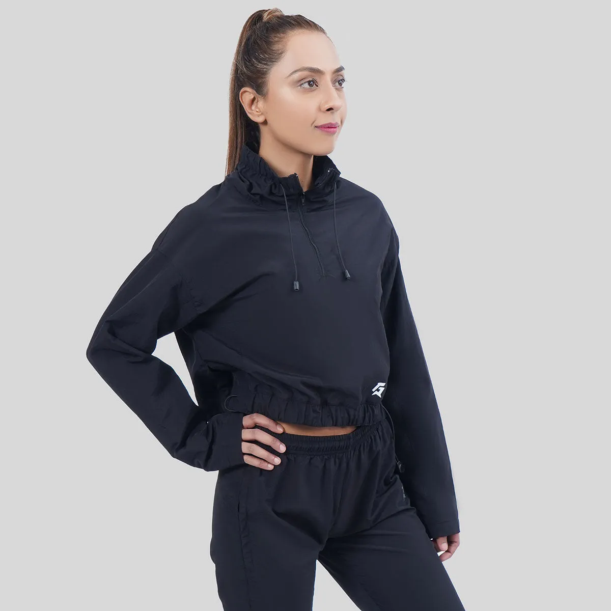 Recharge Woven Crop Pullover (Black)