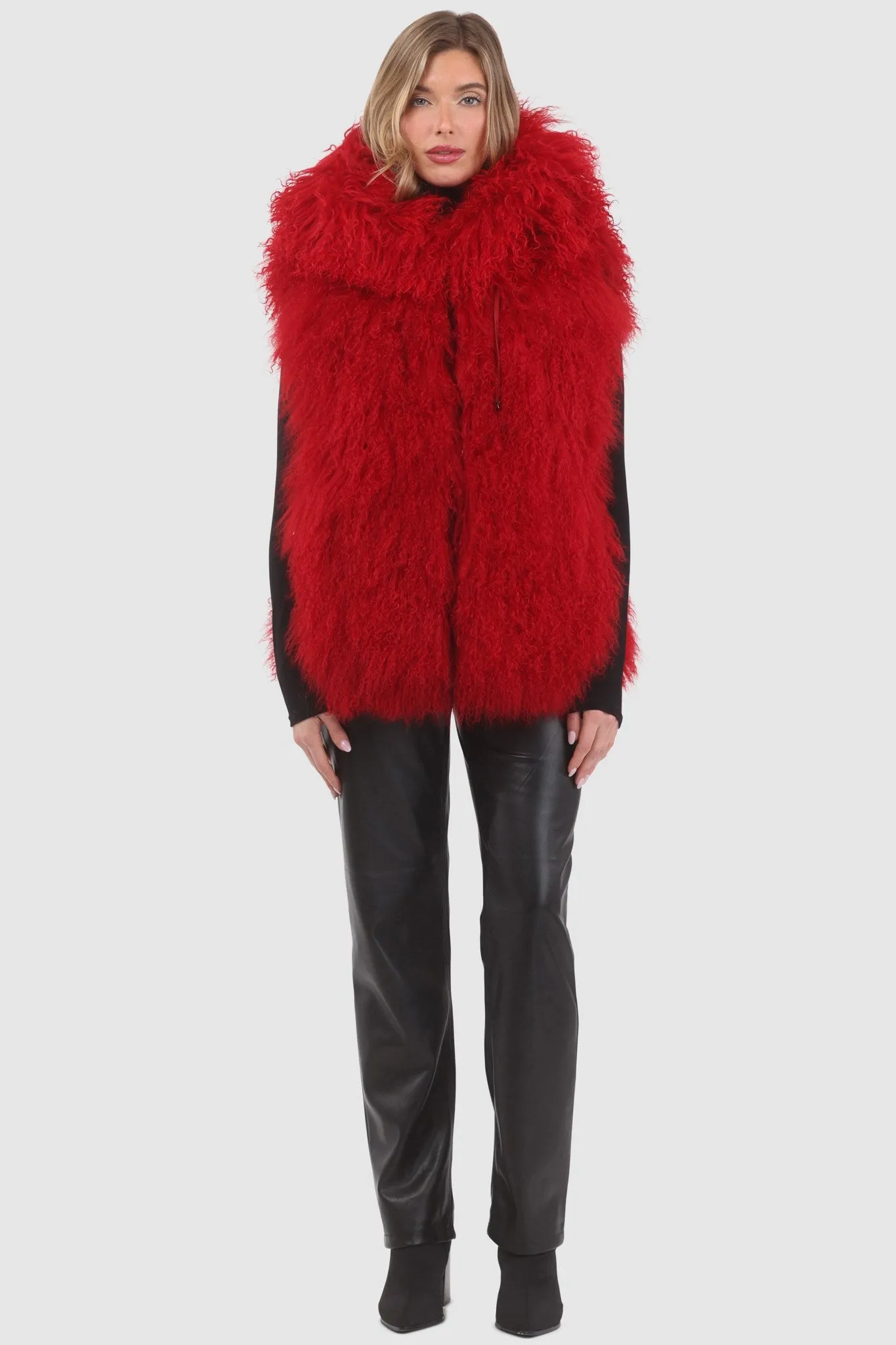 Reversible Mongolian Shearling Lamb Vest with Loro Piana Wool and Cashmere Blend