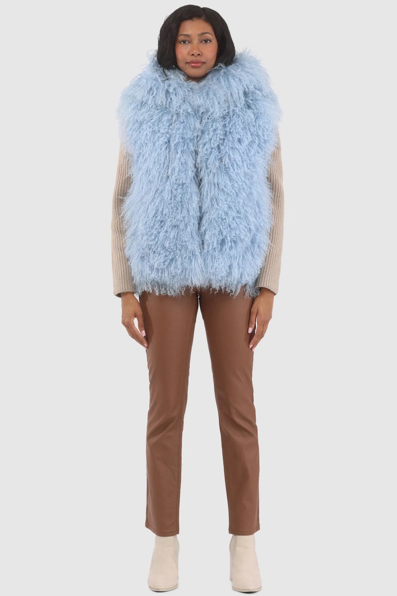 Reversible Mongolian Shearling Lamb Vest with Loro Piana Wool and Cashmere Blend