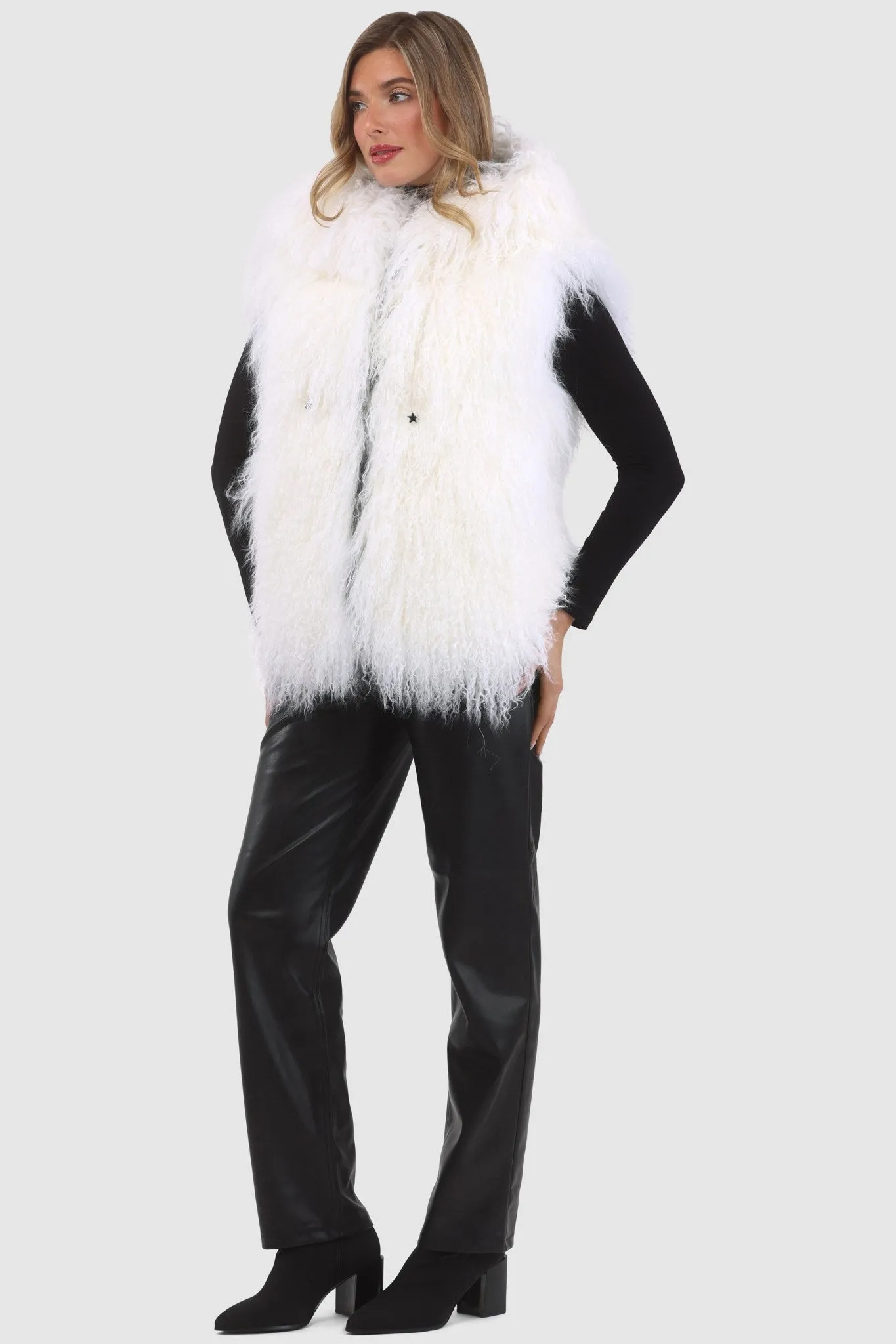 Reversible Mongolian Shearling Lamb Vest with Loro Piana Wool and Cashmere Blend