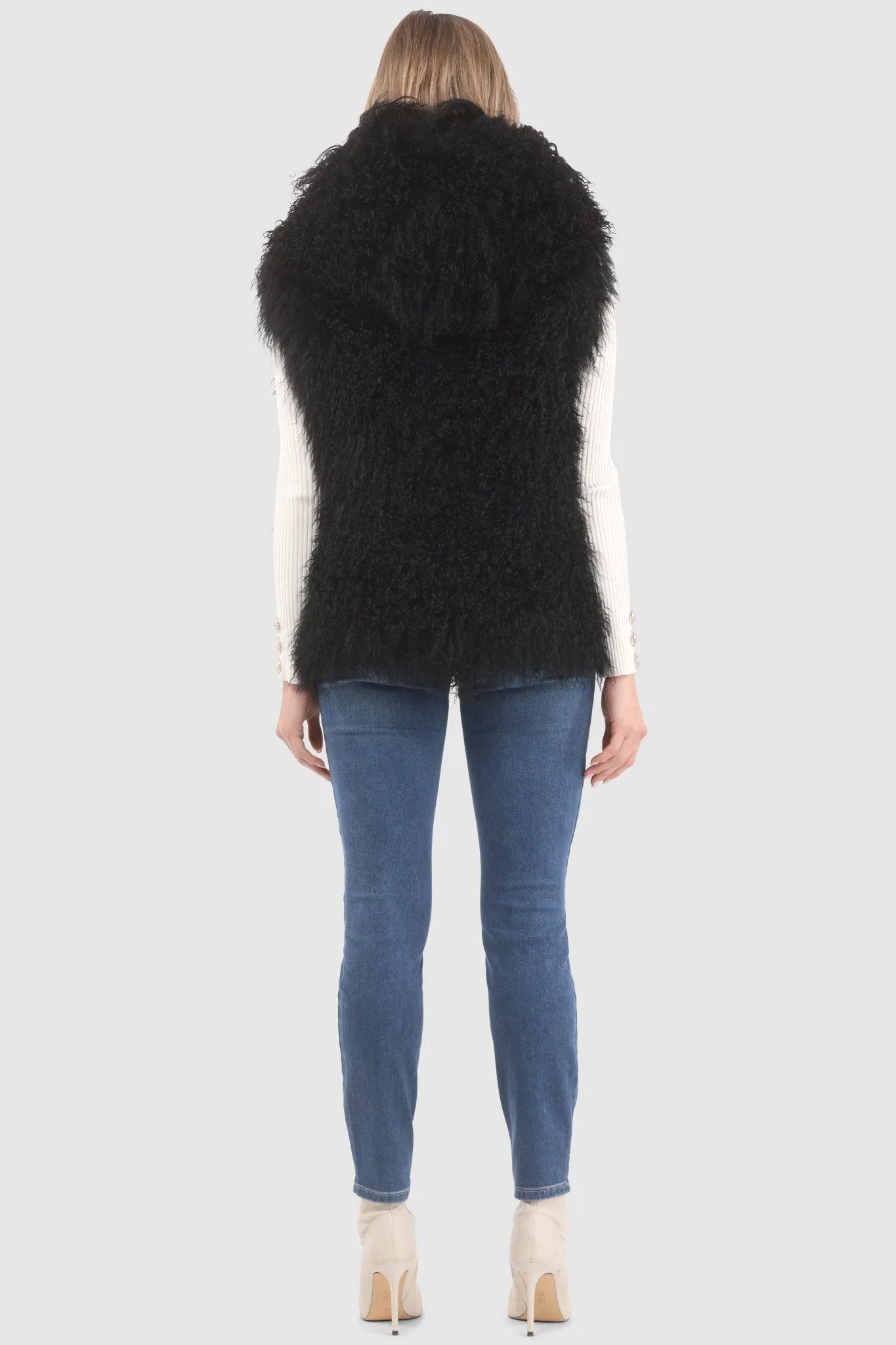 Reversible Mongolian Shearling Lamb Vest with Loro Piana Wool and Cashmere Blend