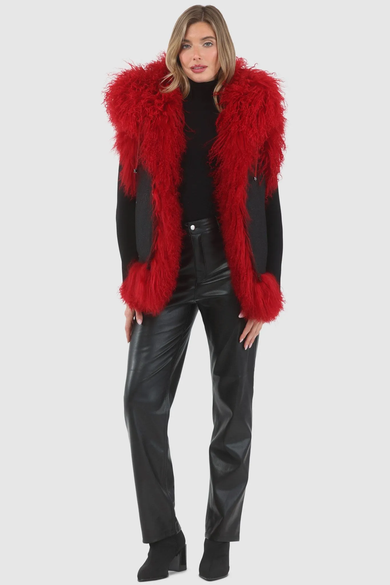 Reversible Mongolian Shearling Lamb Vest with Loro Piana Wool and Cashmere Blend