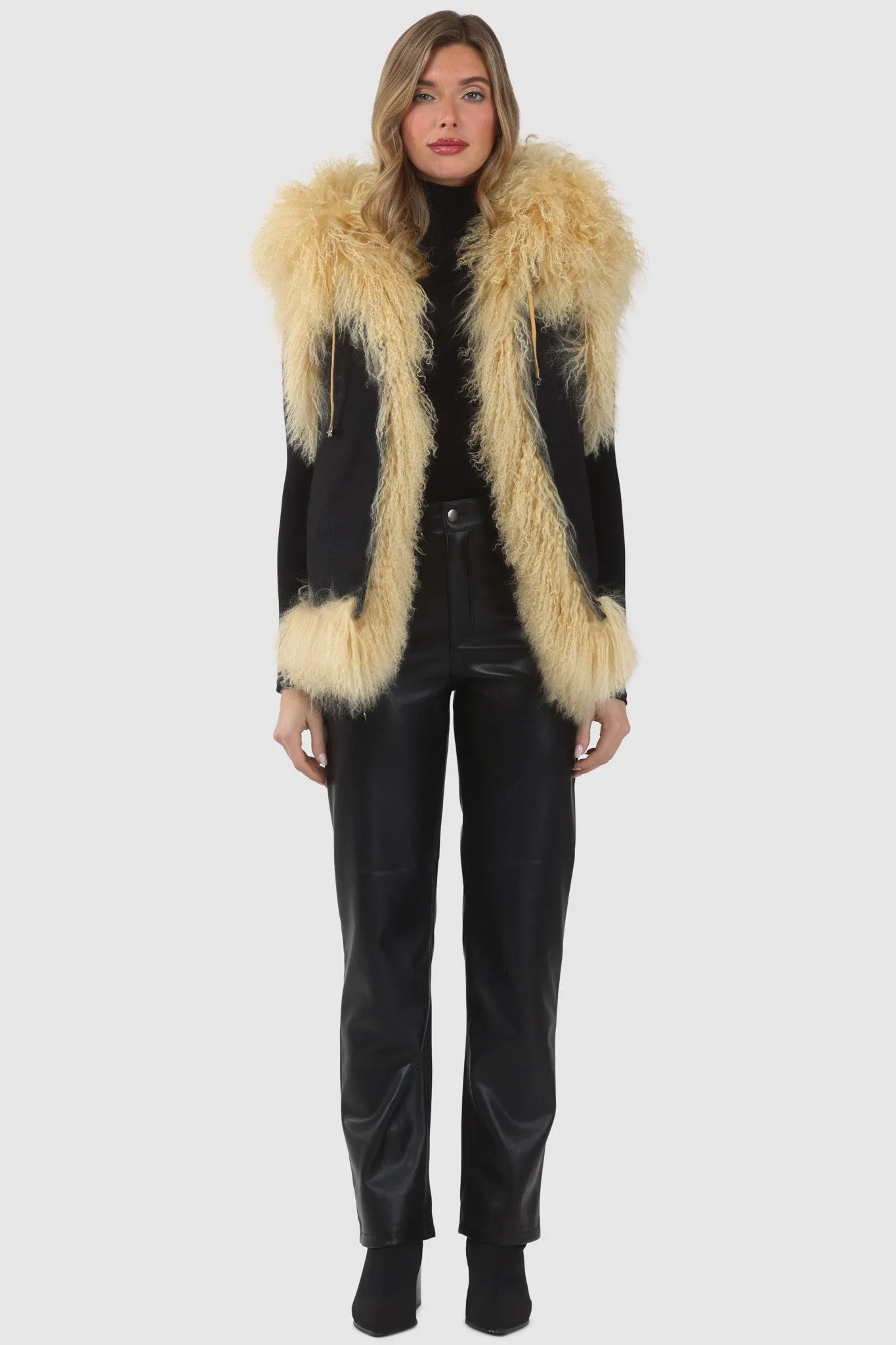 Reversible Mongolian Shearling Lamb Vest with Loro Piana Wool and Cashmere Blend