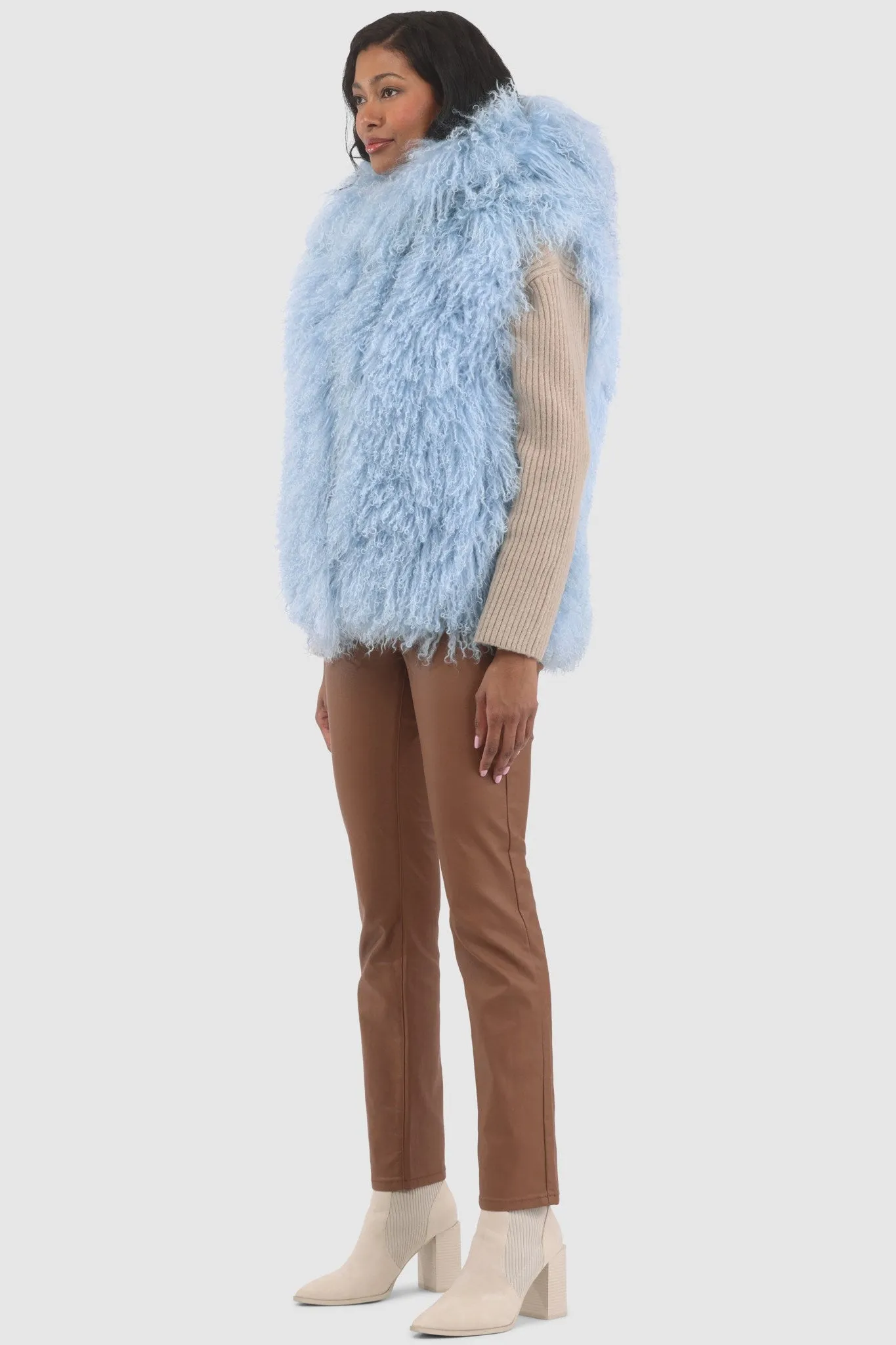 Reversible Mongolian Shearling Lamb Vest with Loro Piana Wool and Cashmere Blend