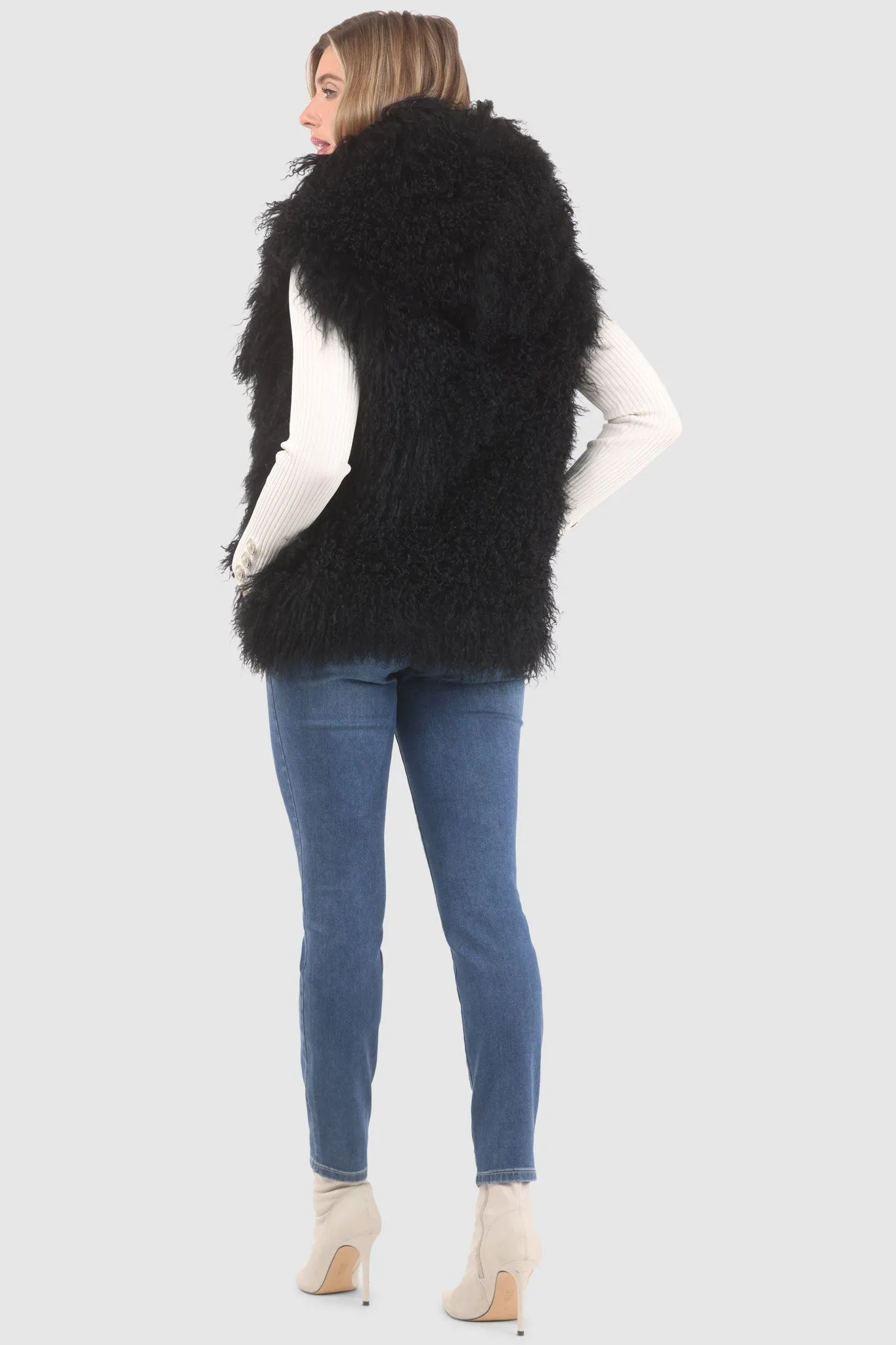 Reversible Mongolian Shearling Lamb Vest with Loro Piana Wool and Cashmere Blend