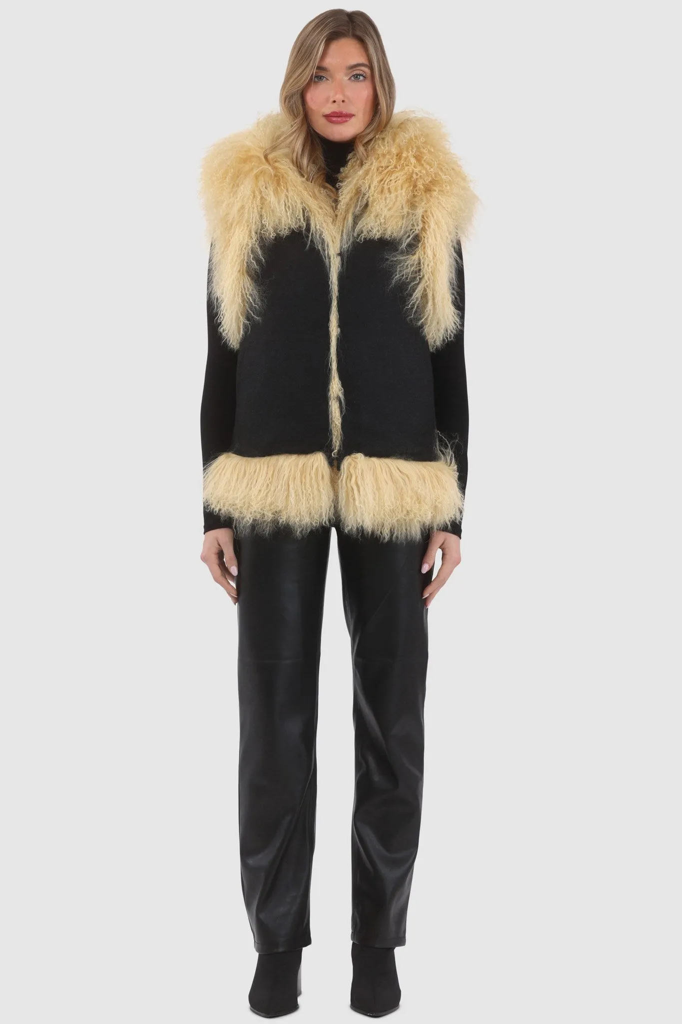Reversible Mongolian Shearling Lamb Vest with Loro Piana Wool and Cashmere Blend