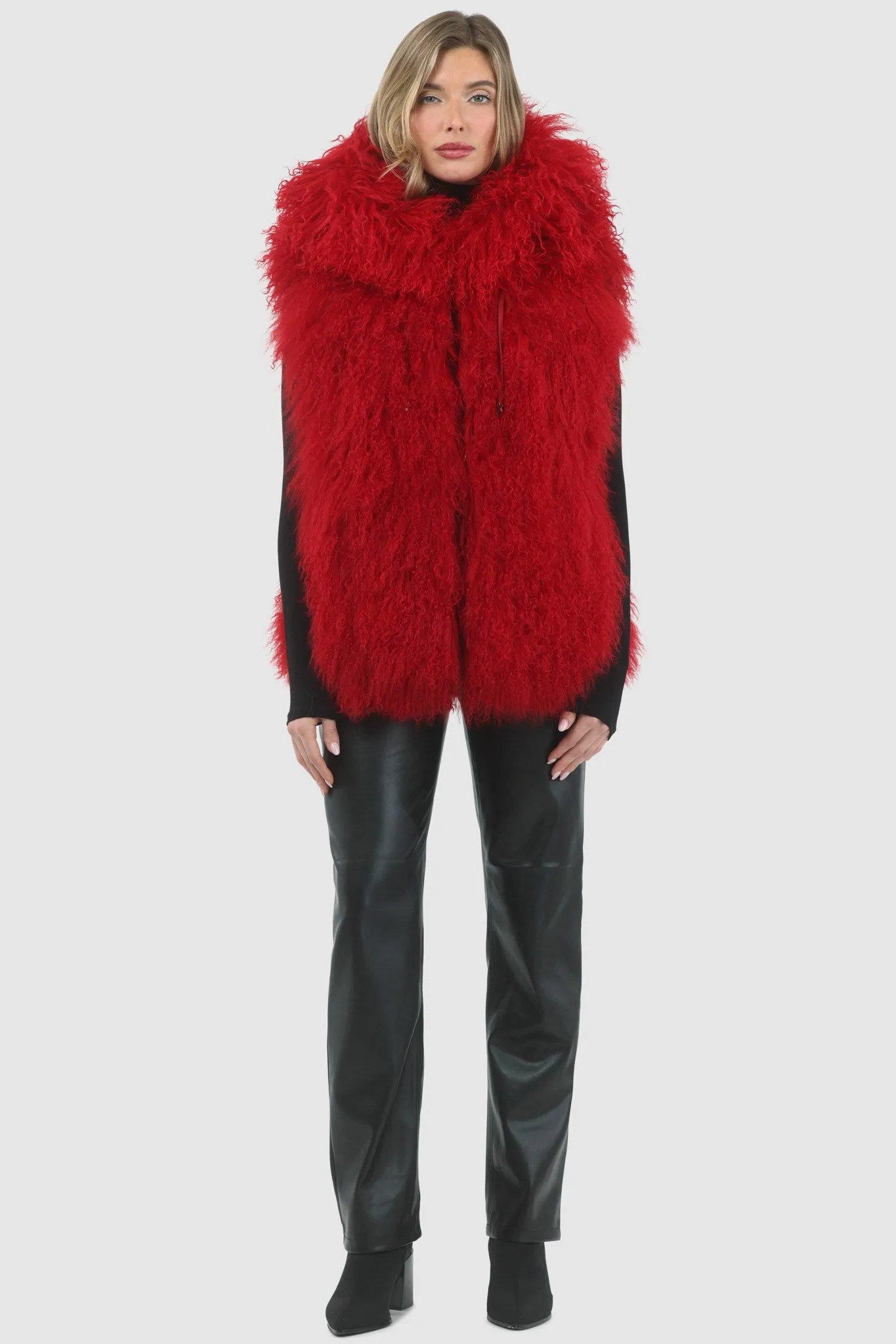 Reversible Mongolian Shearling Lamb Vest with Loro Piana Wool and Cashmere Blend