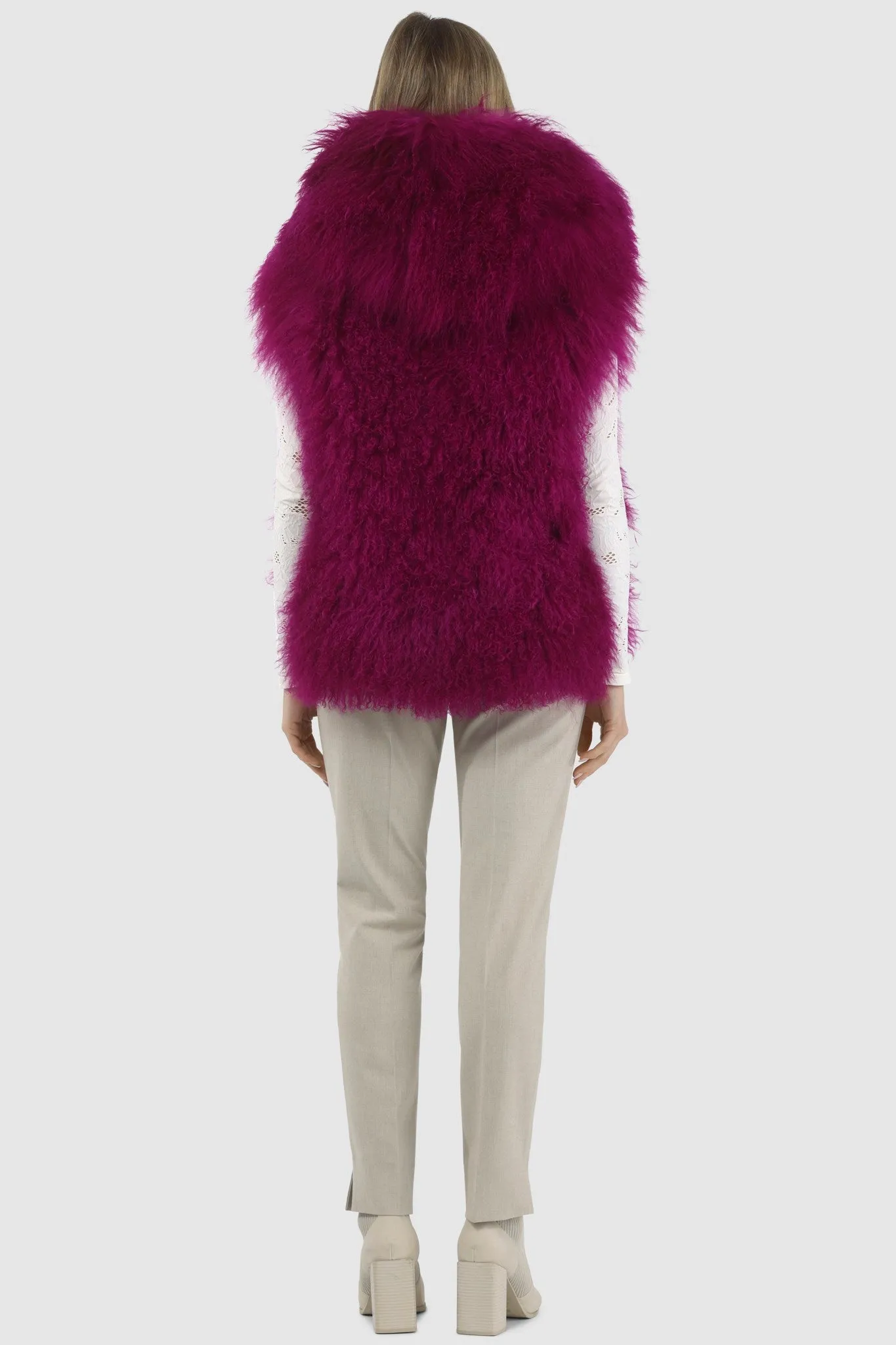 Reversible Mongolian Shearling Lamb Vest with Loro Piana Wool and Cashmere Blend