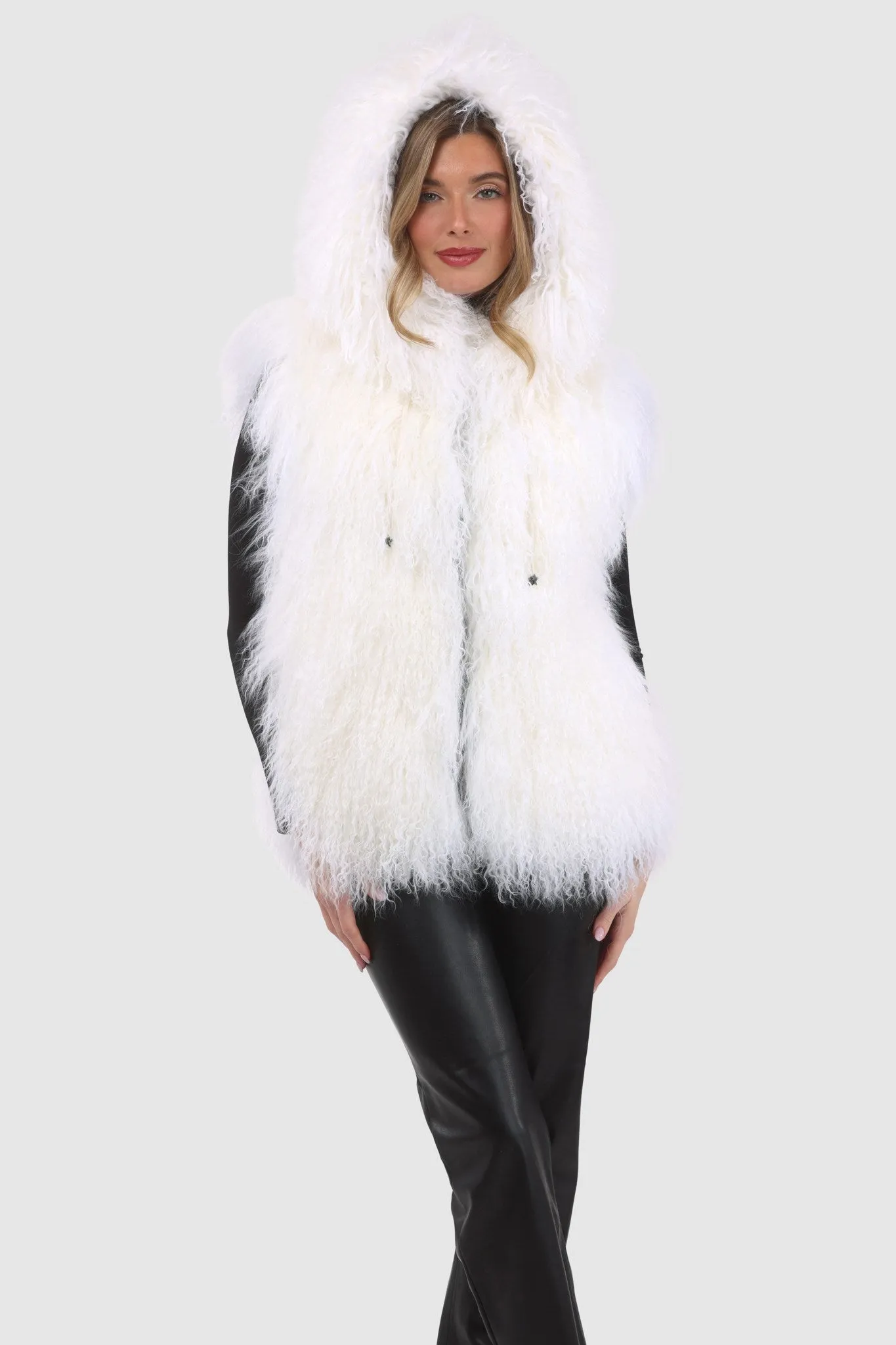 Reversible Mongolian Shearling Lamb Vest with Loro Piana Wool and Cashmere Blend