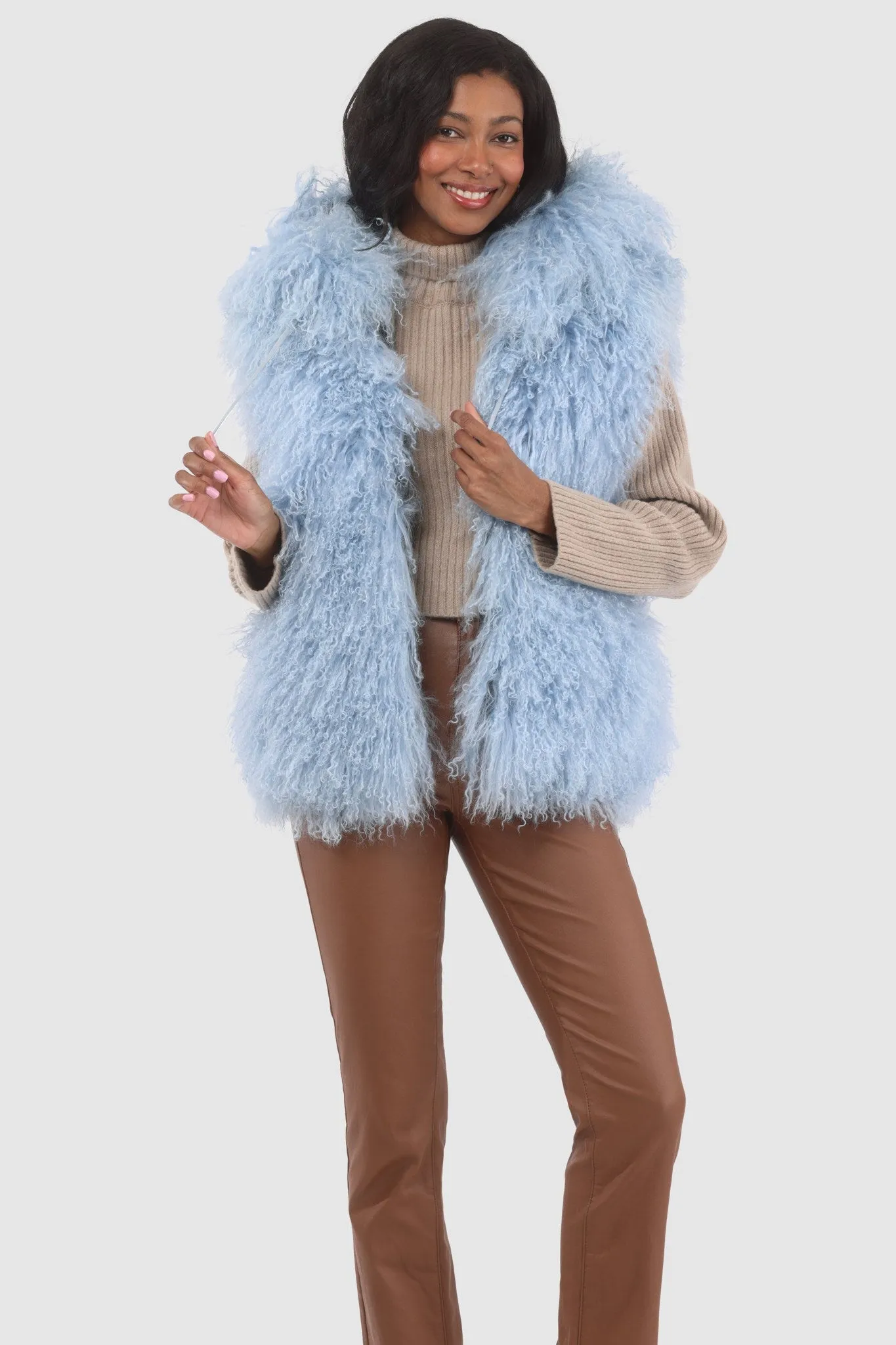 Reversible Mongolian Shearling Lamb Vest with Loro Piana Wool and Cashmere Blend