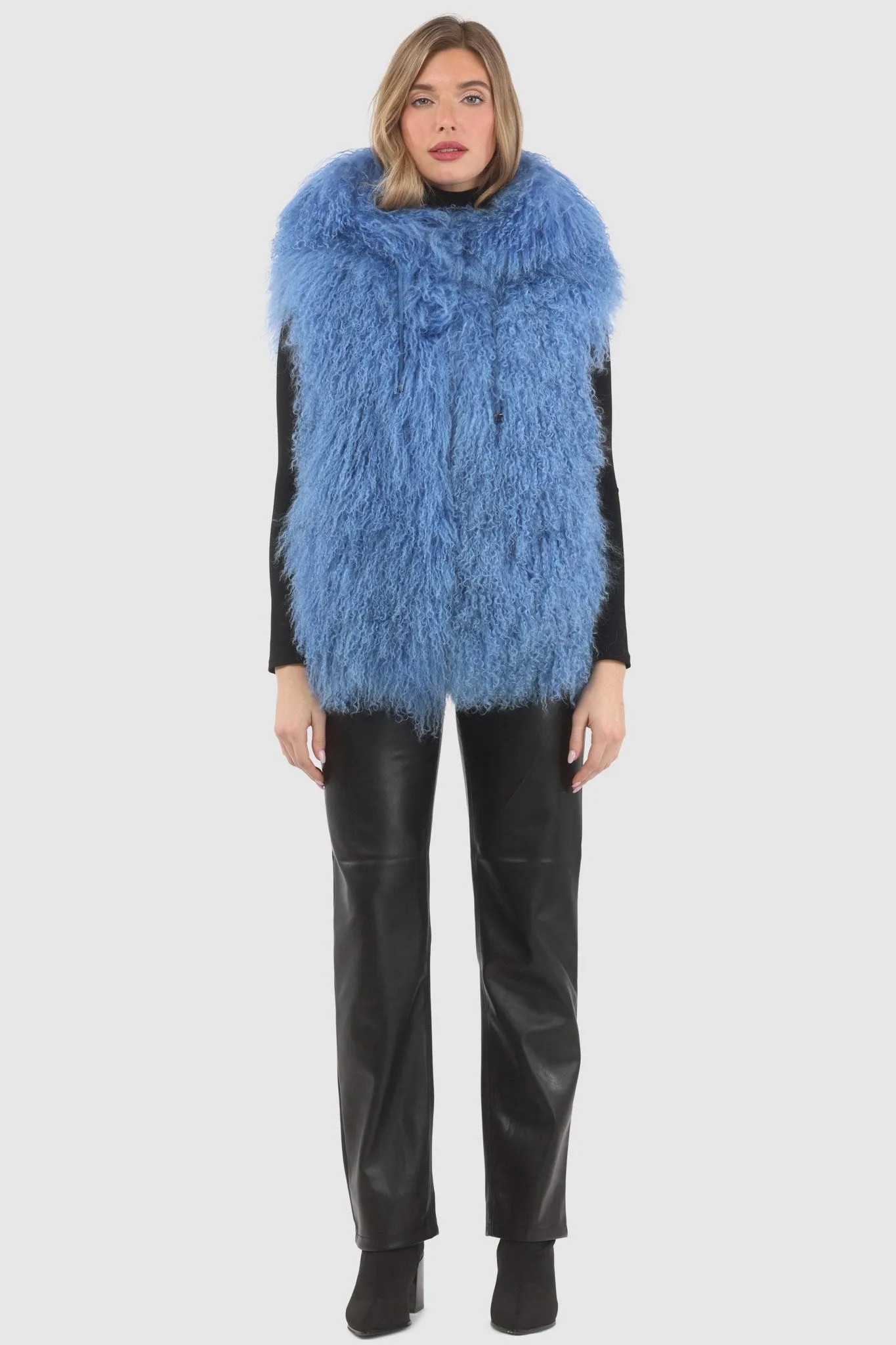 Reversible Mongolian Shearling Lamb Vest with Loro Piana Wool and Cashmere Blend