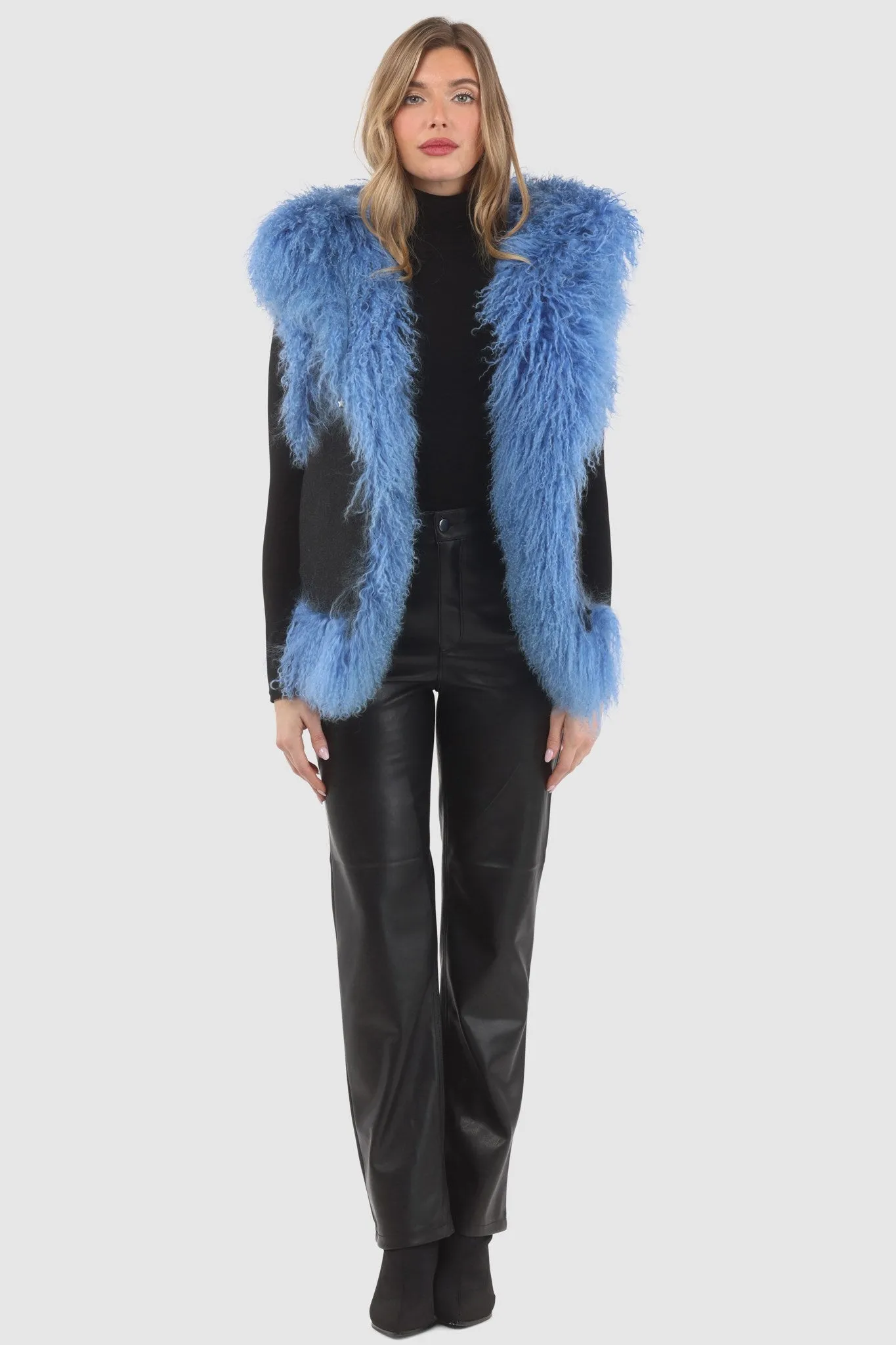 Reversible Mongolian Shearling Lamb Vest with Loro Piana Wool and Cashmere Blend