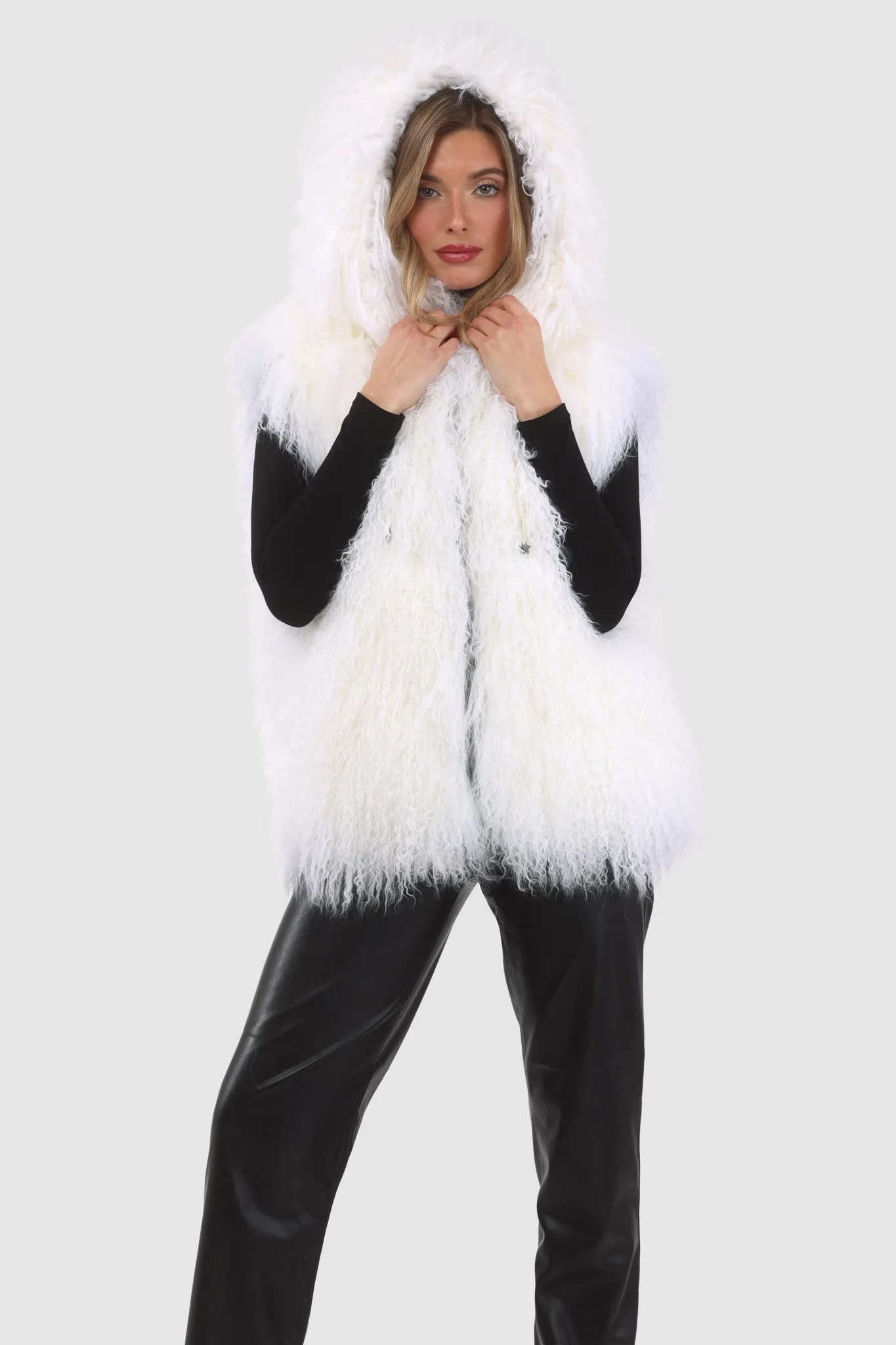 Reversible Mongolian Shearling Lamb Vest with Loro Piana Wool and Cashmere Blend