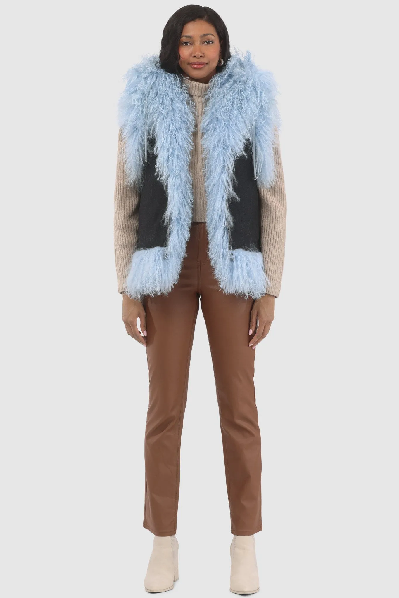 Reversible Mongolian Shearling Lamb Vest with Loro Piana Wool and Cashmere Blend