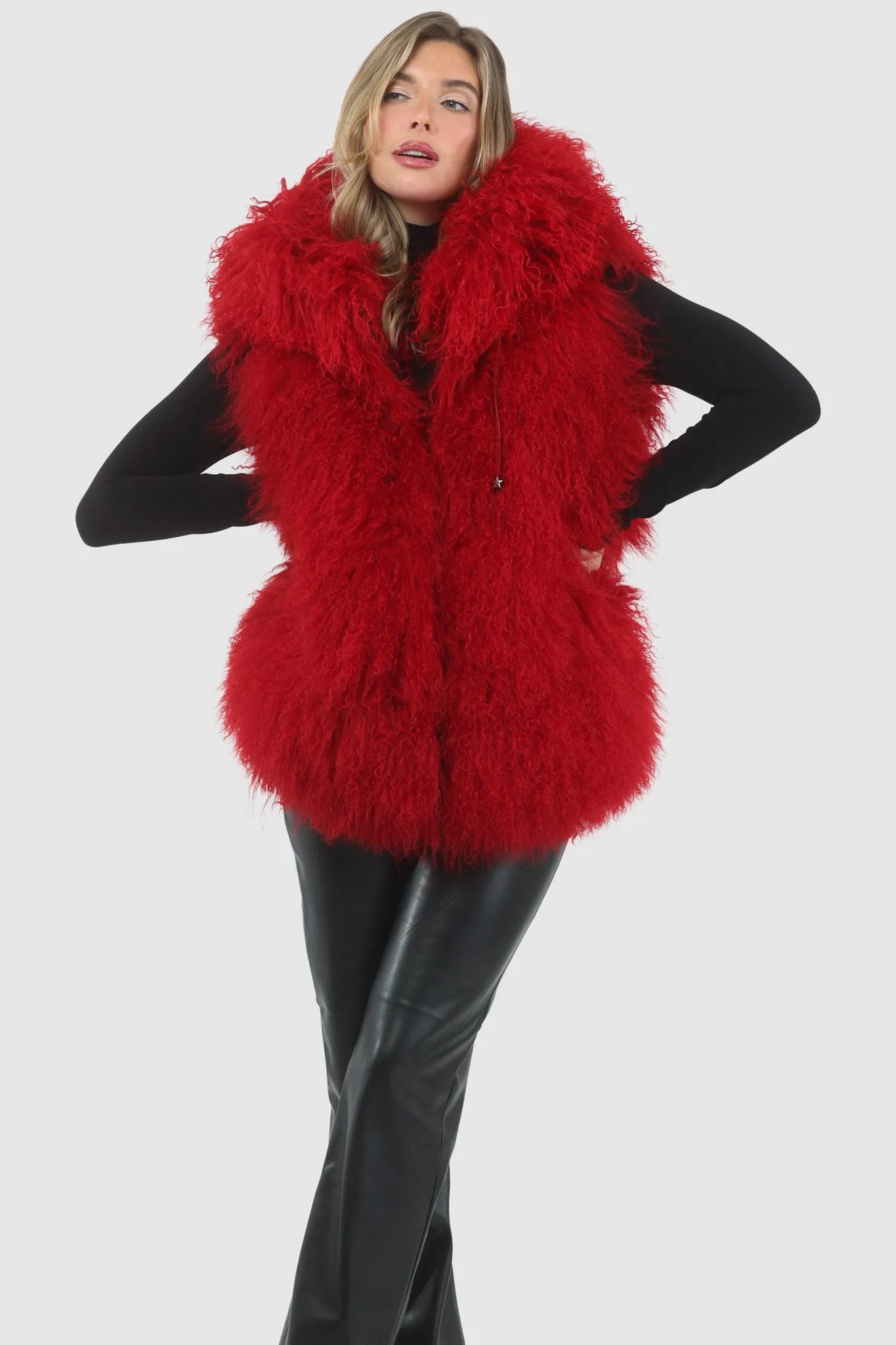 Reversible Mongolian Shearling Lamb Vest with Loro Piana Wool and Cashmere Blend
