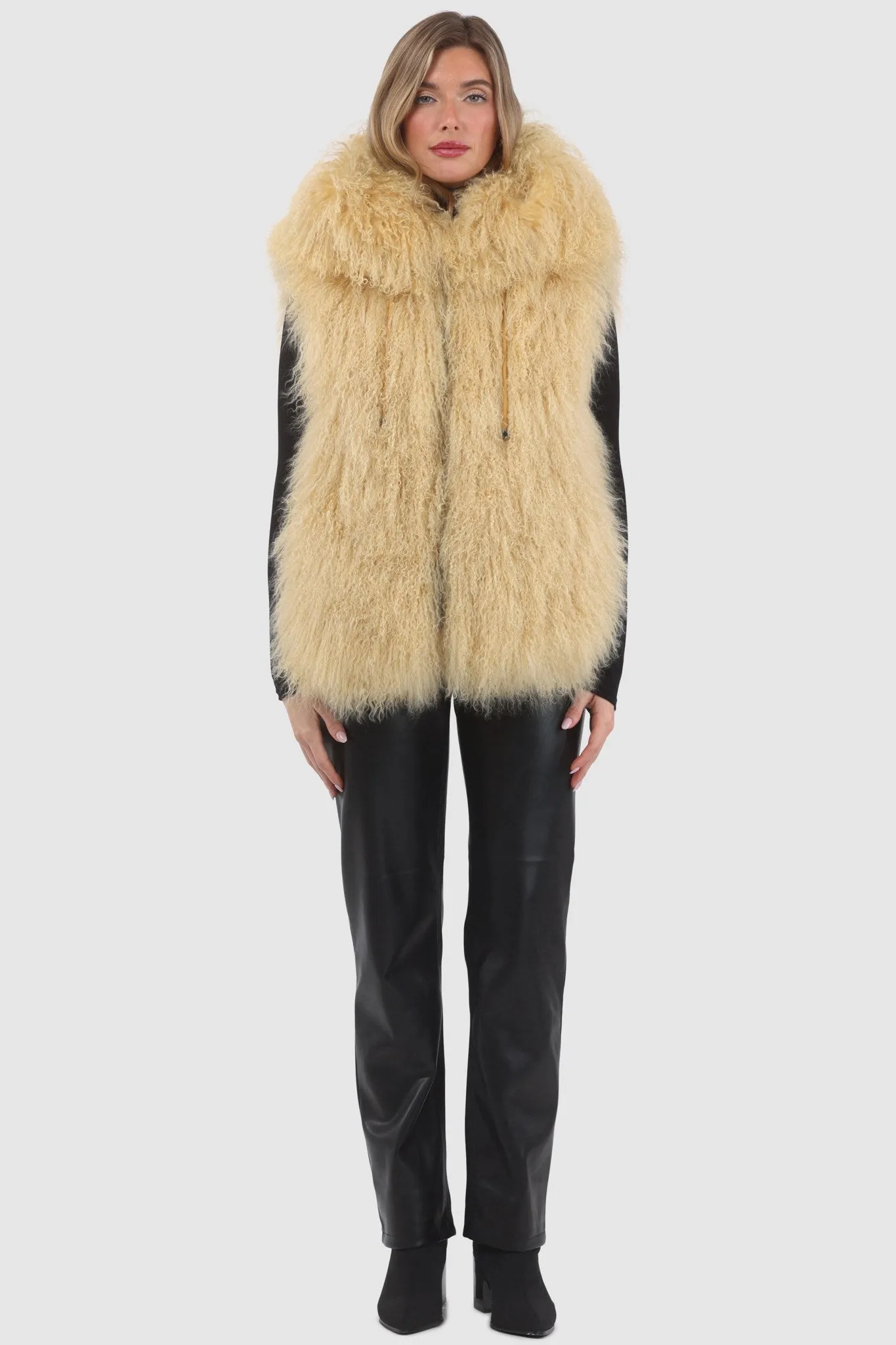 Reversible Mongolian Shearling Lamb Vest with Loro Piana Wool and Cashmere Blend