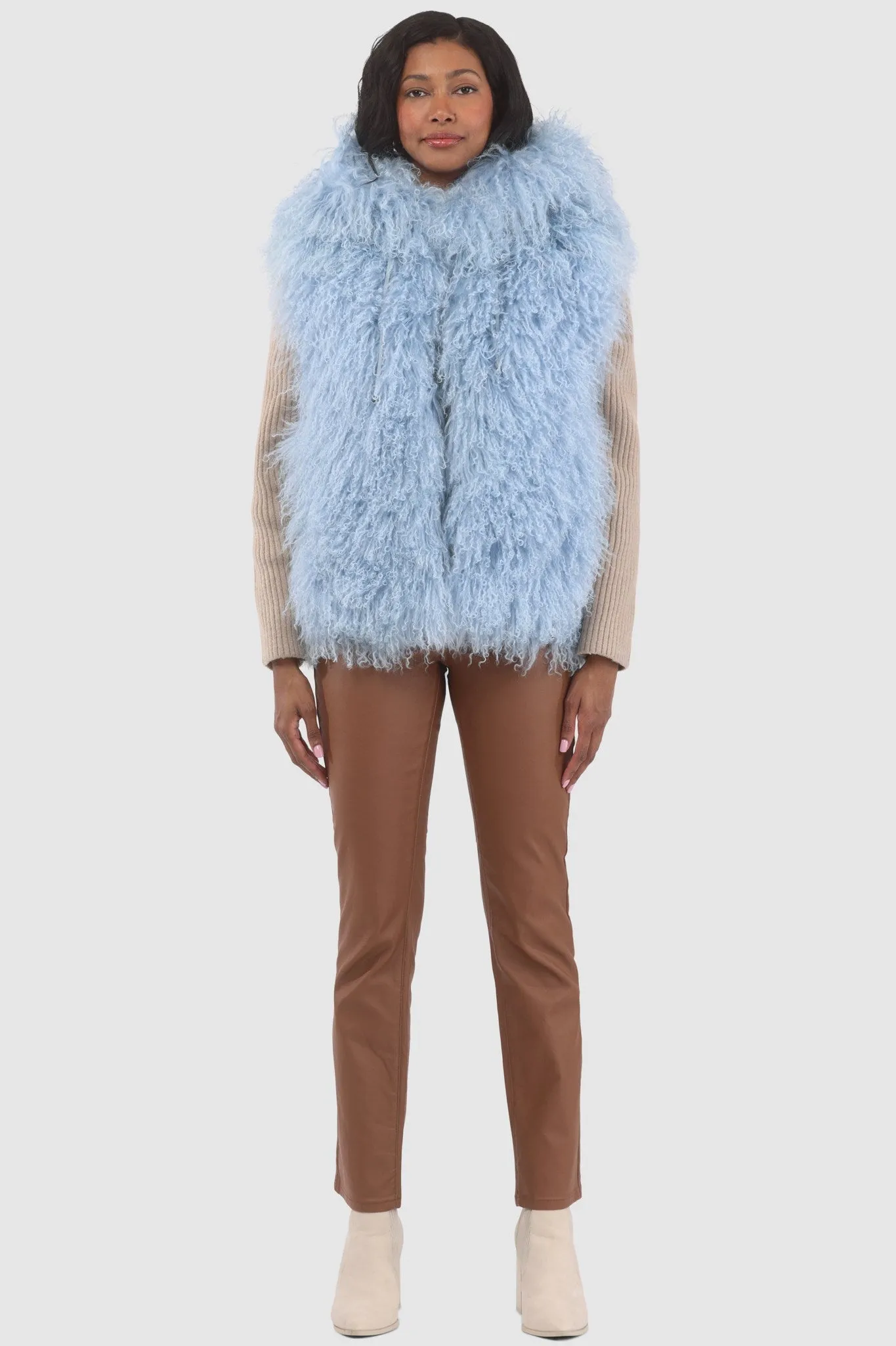 Reversible Mongolian Shearling Lamb Vest with Loro Piana Wool and Cashmere Blend